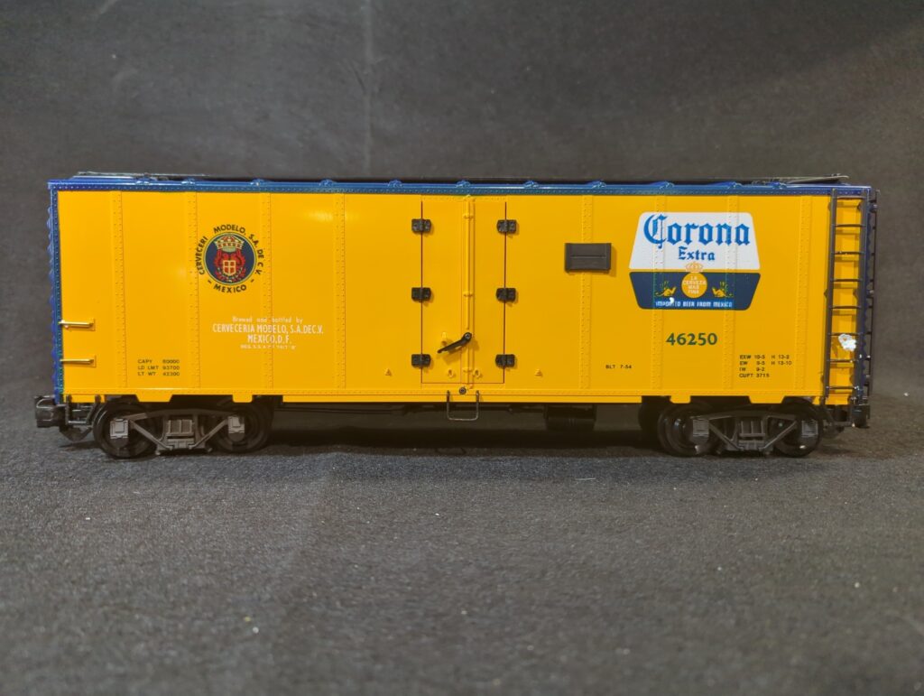 Las Vegas Train World - Train of the Day - REA-46250 Corona Beer Refrigerated Box Car w/ Corona Cease & Desist Letter