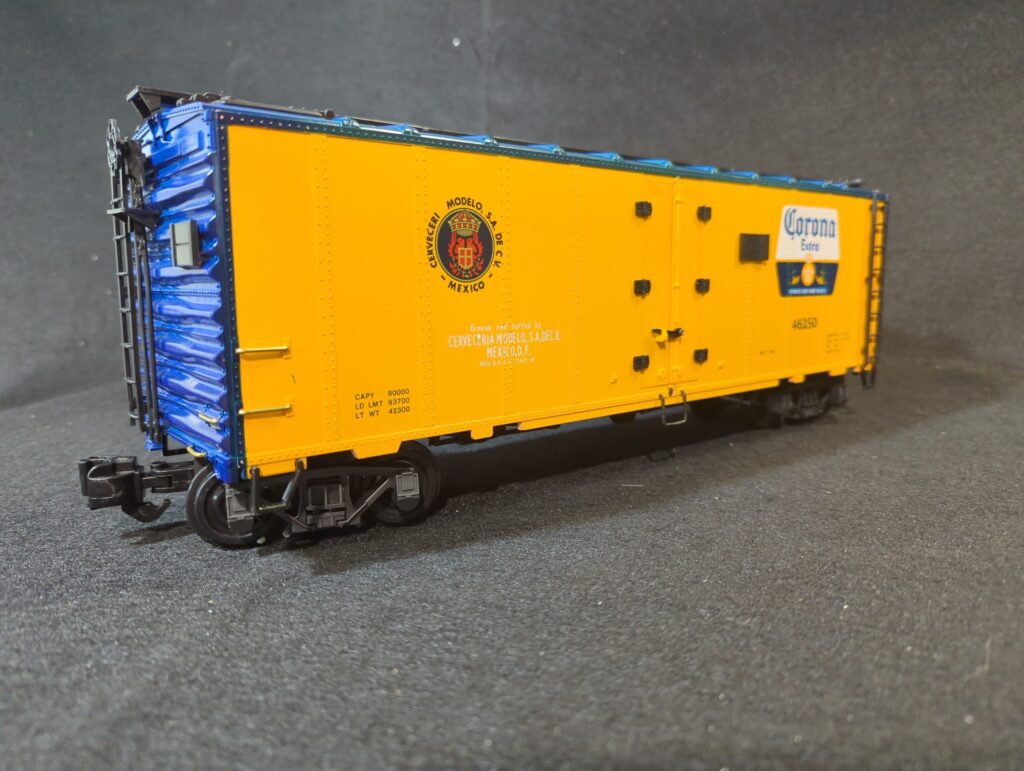 Las Vegas Train World - Train of the Day - REA-46250 Corona Beer Refrigerated Box Car w/ Corona Cease & Desist Letter